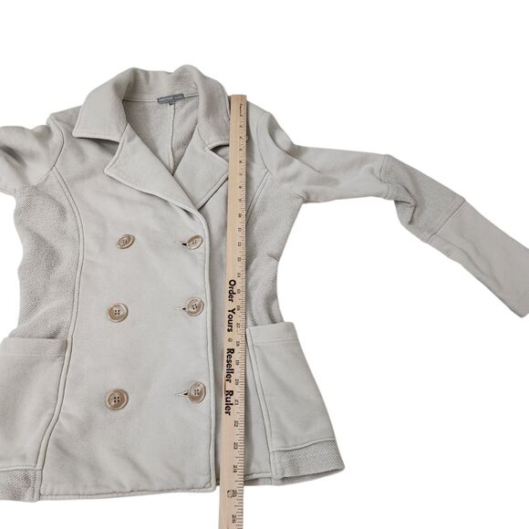 James Perse Jacket Womens 2 Medium Gray Double Breasted Knit Blazer Pockets Coat - Picture 10 of 11